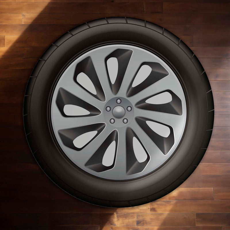 Car Tyre Inspired Round Floor Mat (3 mm Thick) | Alloy Wheel Design Automotive Decor Mat for Garage, Bedroom & Gaming Setup 01