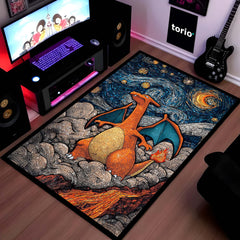 Charizard Mosaic Art Area Rug | Pokémon Inspired Dragon Floor Mat | Fantasy Creature Rug for Gaming Room, Bedroom & Anime Decor