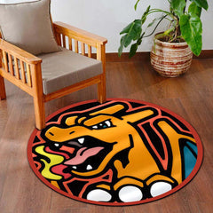 Charizard Pokémon Round Rug | Fiery Dragon Anime Circle Floor Mat | Anti-Slip 3 mm Absorbent Rug for Bedroom, Gaming Room & Pokémon Decor
