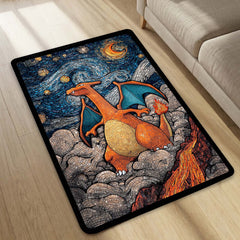 Charizard Mosaic Art Area Rug | Pokémon Inspired Dragon Floor Mat | Fantasy Creature Rug for Gaming Room, Bedroom & Anime Decor