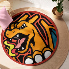 Charizard Pokémon Round Rug | Fiery Dragon Anime Circle Floor Mat | Anti-Slip 3 mm Absorbent Rug for Bedroom, Gaming Room & Pokémon Decor