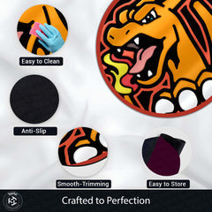 Charizard Pokémon Round Rug | Fiery Dragon Anime Circle Floor Mat | Anti-Slip 3 mm Absorbent Rug for Bedroom, Gaming Room & Pokémon Decor