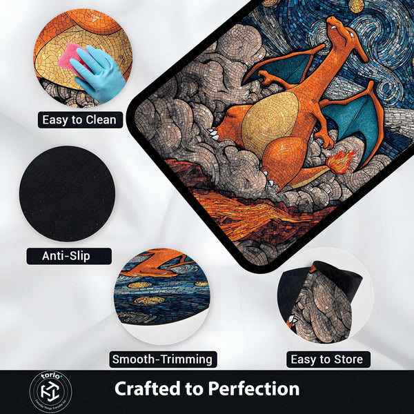 Charizard Mosaic Art Area Rug | Pokémon Inspired Dragon Floor Mat | Fantasy Creature Rug for Gaming Room, Bedroom & Anime Decor