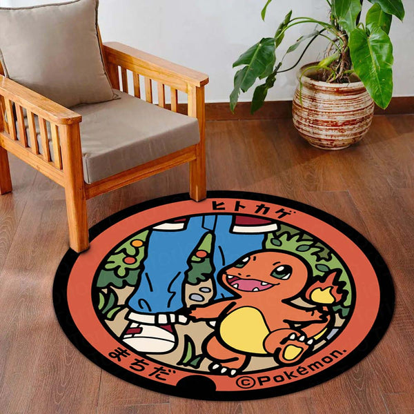 Charmander Pokémon Round Rug | Cute Fire-Type Anime Circle Floor Mat | Anti-Slip 3 mm Absorbent Rug for Bedroom, Gaming Room & Pokémon Decor
