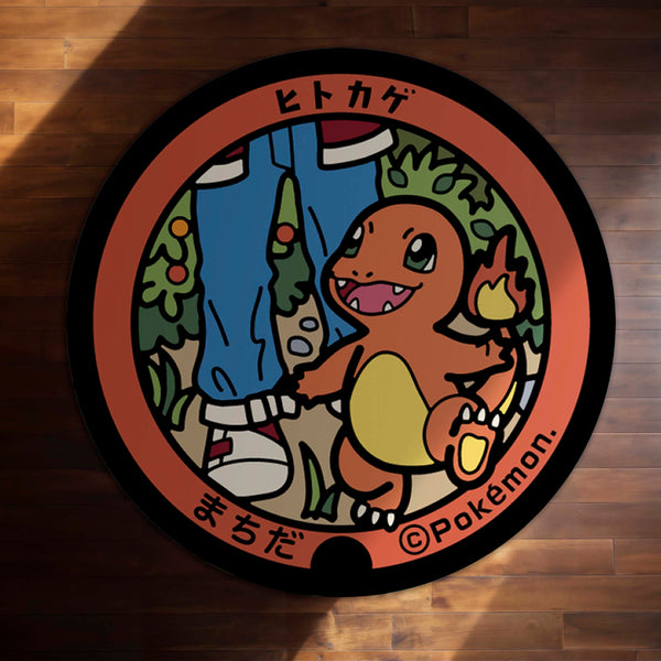 Charmander Pokémon Round Rug | Cute Fire-Type Anime Circle Floor Mat | Anti-Slip 3 mm Absorbent Rug for Bedroom, Gaming Room & Pokémon Decor