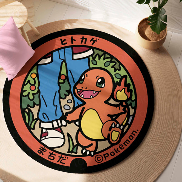 Charmander Pokémon Round Rug | Cute Fire-Type Anime Circle Floor Mat | Anti-Slip 3 mm Absorbent Rug for Bedroom, Gaming Room & Pokémon Decor