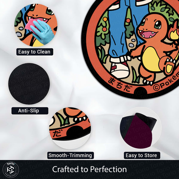 Charmander Pokémon Round Rug | Cute Fire-Type Anime Circle Floor Mat | Anti-Slip 3 mm Absorbent Rug for Bedroom, Gaming Room & Pokémon Decor
