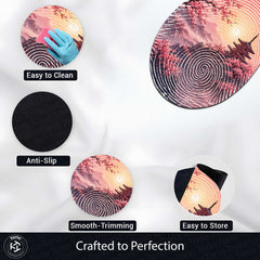 Japanese Cherry Blossom Fingerprint Shape Flat Rug | Sakura Pagoda Oval Area Rug | Zen Landscape Fingerprint Floor Rug