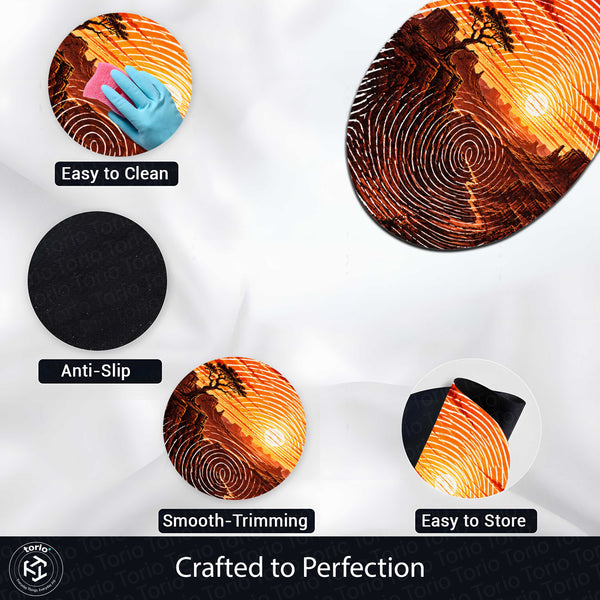 Desert Canyon Sunset Fingerprint Shape Flat Rug | Southwestern Landscape Oval Area Rug | Fingerprint Desert Art Floor Rug