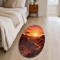 Desert Canyon Sunset Fingerprint Shape Flat Rug | Southwestern Landscape Oval Area Rug | Fingerprint Desert Art Floor Rug