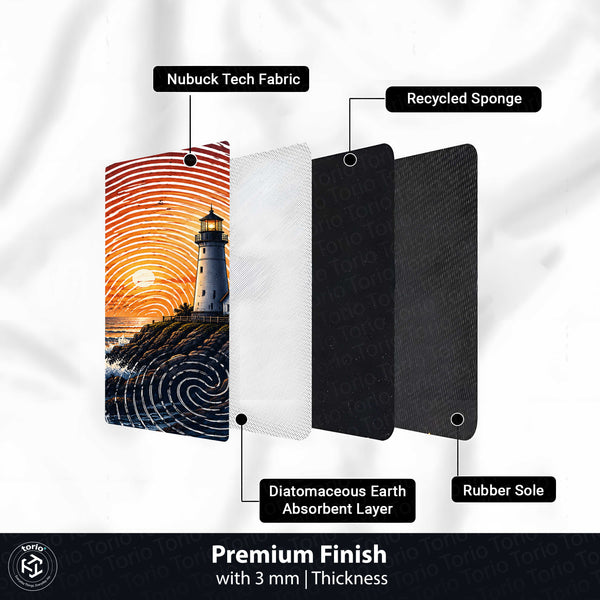 Coastal Lighthouse Fingerprint Shape Flat Rug | Ocean Sunset Oval Area Rug | Fingerprint Seascape Floor Rug for Modern Home Décor