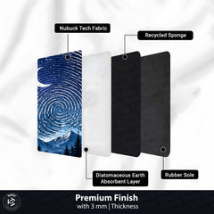 Moonlit Mountain Fingerprint Shape Flat Rug | Night Sky Oval Area Rug | Celestial Fingerprint Landscape Floor Rug