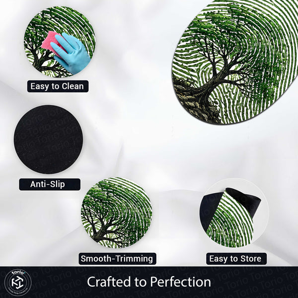 Tree of Life Fingerprint Shape Flat Rug | Nature Oval Area Rug | Botanical Fingerprint Art Floor Rug for Modern Home Décor