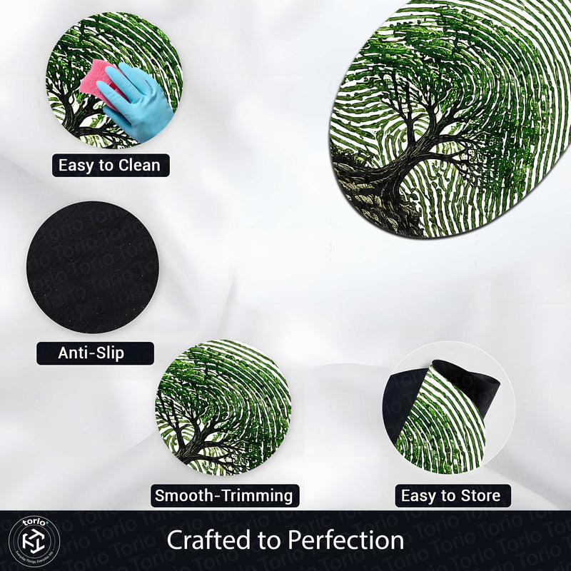 Tree of Life Fingerprint Shape Flat Rug | Nature Oval Area Rug | Botanical Fingerprint Art Floor Rug for Modern Home Décor