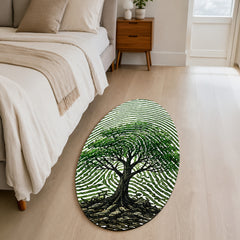 Tree of Life Fingerprint Shape Flat Rug | Nature Oval Area Rug | Botanical Fingerprint Art Floor Rug for Modern Home Décor