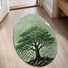 Tree of Life Fingerprint Shape Flat Rug | Nature Oval Area Rug | Botanical Fingerprint Art Floor Rug for Modern Home Décor