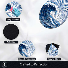 Ocean Wave Fingerprint Shape Flat Rug | Coastal Sea Wave Oval Area Rug | Blue Fingerprint Art Floor Rug for Beach House & Modern Home Décor