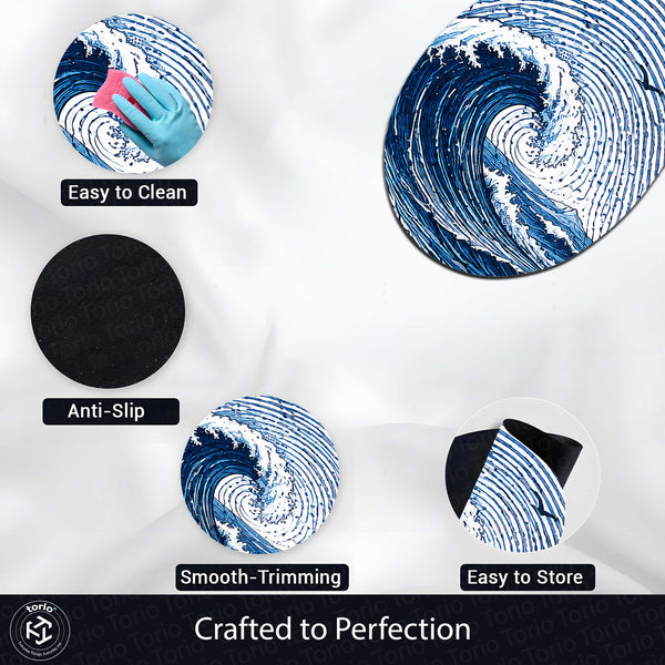 Ocean Wave Fingerprint Shape Flat Rug | Coastal Sea Wave Oval Area Rug | Blue Fingerprint Art Floor Rug for Beach House & Modern Home Décor