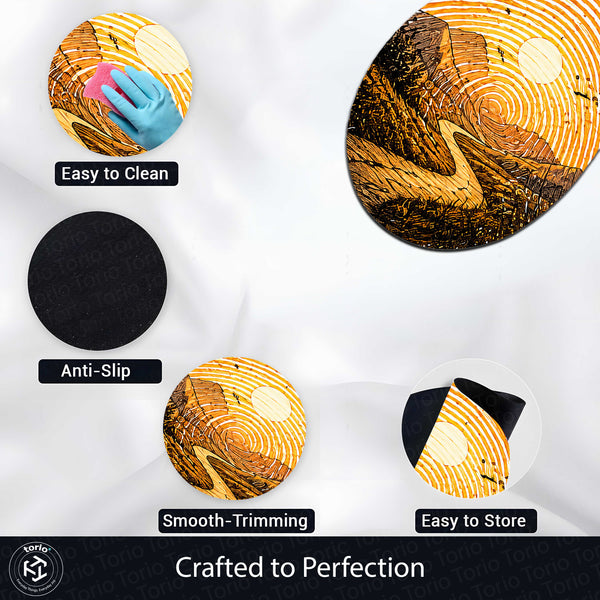 Golden Mountain Road Fingerprint Shape Flat Rug | Scenic Landscape Oval Area Rug | Sunset Fingerprint Art Floor Rug for Rustic & Modern Home Décor