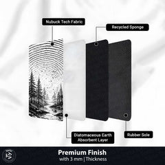 Monochrome Forest Fingerprint Shape Flat Rug | Black & White Woodland Oval Area Rug | Minimalist Nature Fingerprint Art Floor Rug