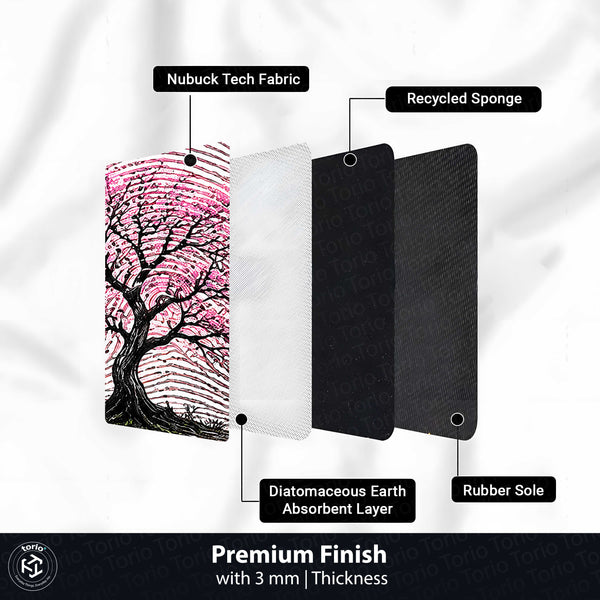 Pink Blossom Tree Fingerprint Shape Flat Rug | Cherry Blossom Oval Area Rug | Artistic Fingerprint Nature Floor Rug for Modern Home Décor