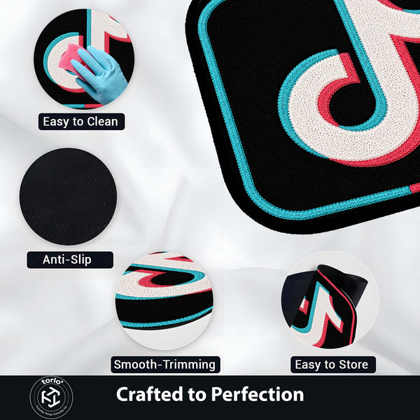 TikTok Icon Flat Rug | Social Media Logo Flat Rug | Modern Creator Floor Mat for Bedroom, Gaming Room, Streaming Setup & Home Decor