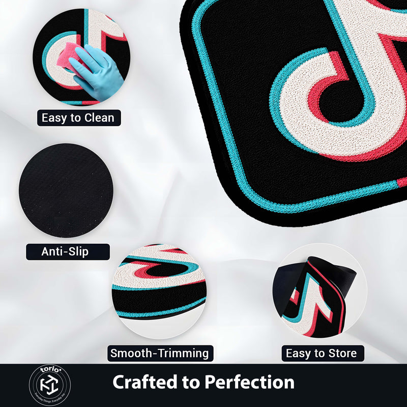 TikTok Icon Flat Rug | Social Media Logo Flat Rug | Modern Creator Floor Mat for Bedroom, Gaming Room, Streaming Setup & Home Decor