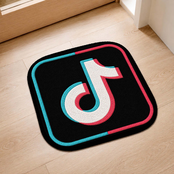 TikTok Icon Flat Rug | Social Media Logo Flat Rug | Modern Creator Floor Mat for Bedroom, Gaming Room, Streaming Setup & Home Decor