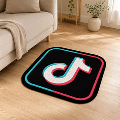 TikTok Icon Flat Rug | Social Media Logo Flat Rug | Modern Creator Floor Mat for Bedroom, Gaming Room, Streaming Setup & Home Decor