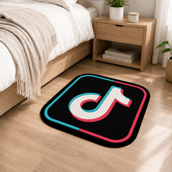 TikTok Icon Flat Rug | Social Media Logo Flat Rug | Modern Creator Floor Mat for Bedroom, Gaming Room, Streaming Setup & Home Decor
