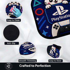 Cute PlayStation Cat Flat Rug | Kawaii Gaming Flat Rug | PlayStation Controller Floor Mat for Bedroom, Gaming Room, Kids Room & Gamer Decor