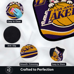 Cute Los Angeles Lakers Cat Flat Rug | Basketball Fan Flat Rug | Kawaii Sports Floor Mat for Bedroom, Gaming Room & Basketball Decor