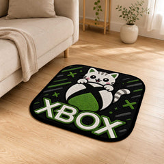 Cute Xbox Cat Flat Rug | Kawaii Gaming Flat Rug | Xbox Controller Inspired Floor Mat for Bedroom, Gaming Room & Gamer Decor