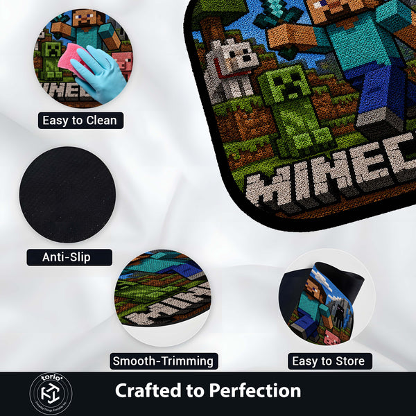 Minecraft Flat Rug | Pixel Gaming Flat Rug | Block World Gamer Floor Mat for Bedroom, Gaming Room, Kids Room & Gaming Decor