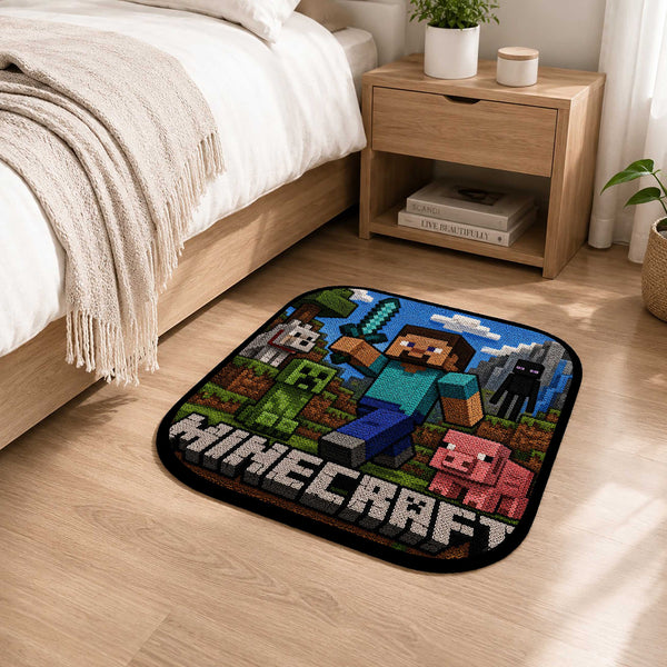 Minecraft Flat Rug | Pixel Gaming Flat Rug | Block World Gamer Floor Mat for Bedroom, Gaming Room, Kids Room & Gaming Decor