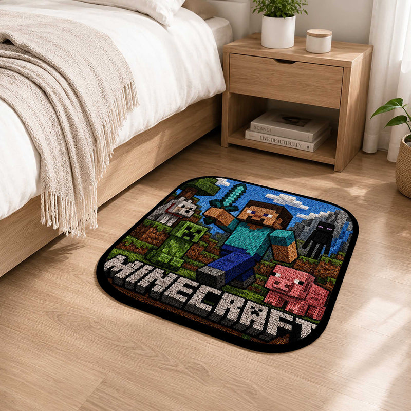 Minecraft Flat Rug | Pixel Gaming Flat Rug | Block World Gamer Floor Mat for Bedroom, Gaming Room, Kids Room & Gaming Decor