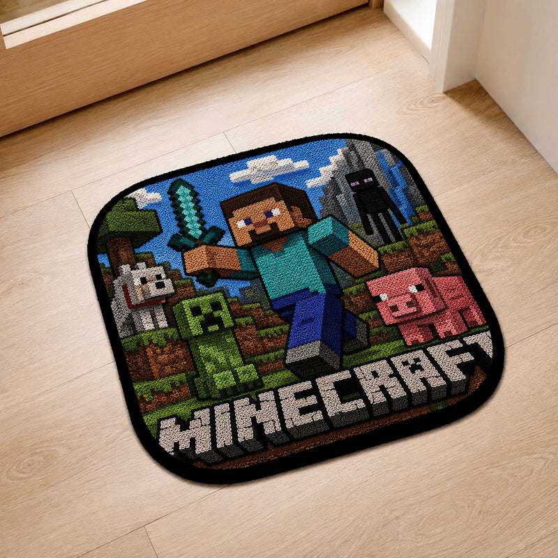 Minecraft Flat Rug | Pixel Gaming Flat Rug | Block World Gamer Floor Mat for Bedroom, Gaming Room, Kids Room & Gaming Decor
