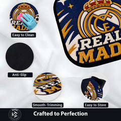 Real Madrid Crest Flat Rug | Football Club Flat Rug | Soccer Fan Floor Mat for Bedroom, Gaming Room & Sports Decor