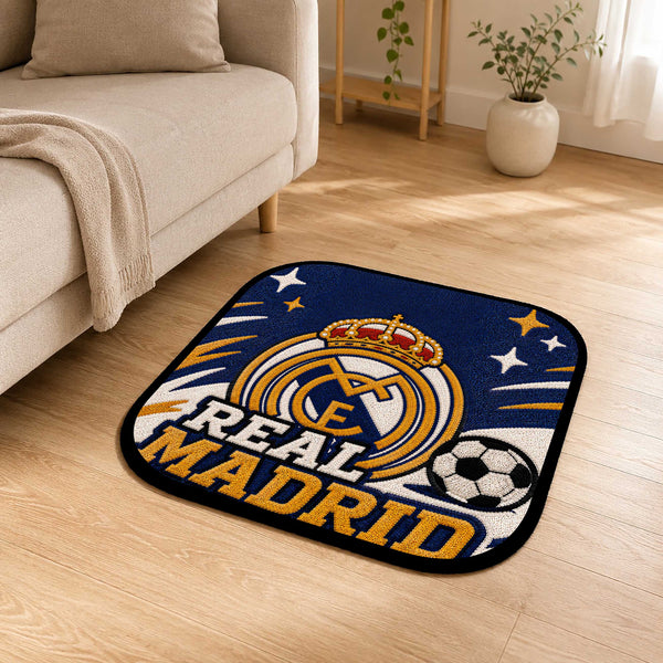 Real Madrid Crest Flat Rug | Football Club Flat Rug | Soccer Fan Floor Mat for Bedroom, Gaming Room & Sports Decor