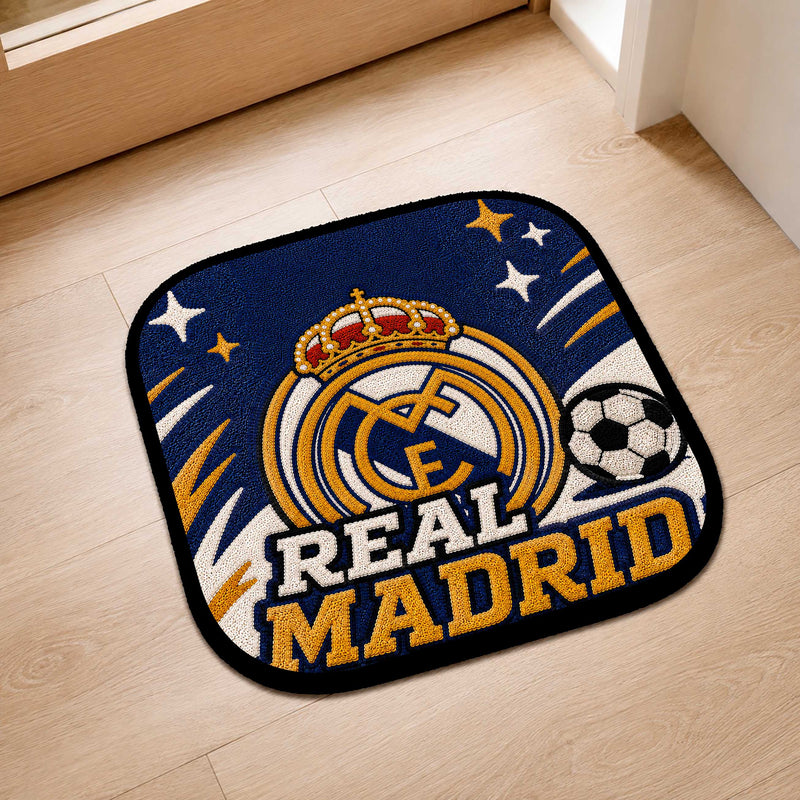 Real Madrid Crest Flat Rug | Football Club Flat Rug | Soccer Fan Floor Mat for Bedroom, Gaming Room & Sports Decor