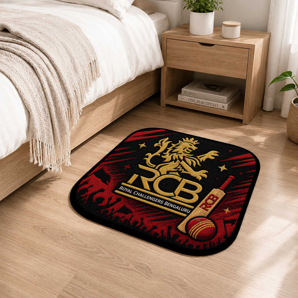 Royal Challengers Bengaluru RCB Logo Flat Rug | Cricket Fan Flat Rug | RCB Cricket Floor Mat for Bedroom, Gaming Room & Sports Decor