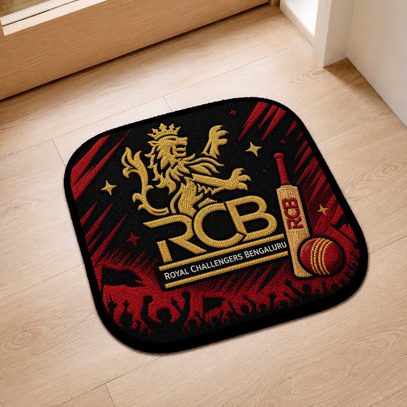 Royal Challengers Bengaluru RCB Logo Flat Rug | Cricket Fan Flat Rug | RCB Cricket Floor Mat for Bedroom, Gaming Room & Sports Decor