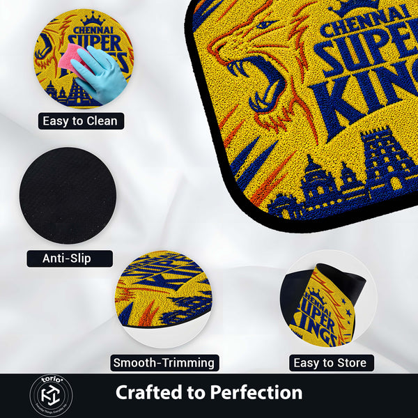 Chennai Super Kings CSK Logo Flat Rug | Cricket Fan Flat Rug | CSK Cricket Floor Mat for Bedroom, Gaming Room & Sports Decor