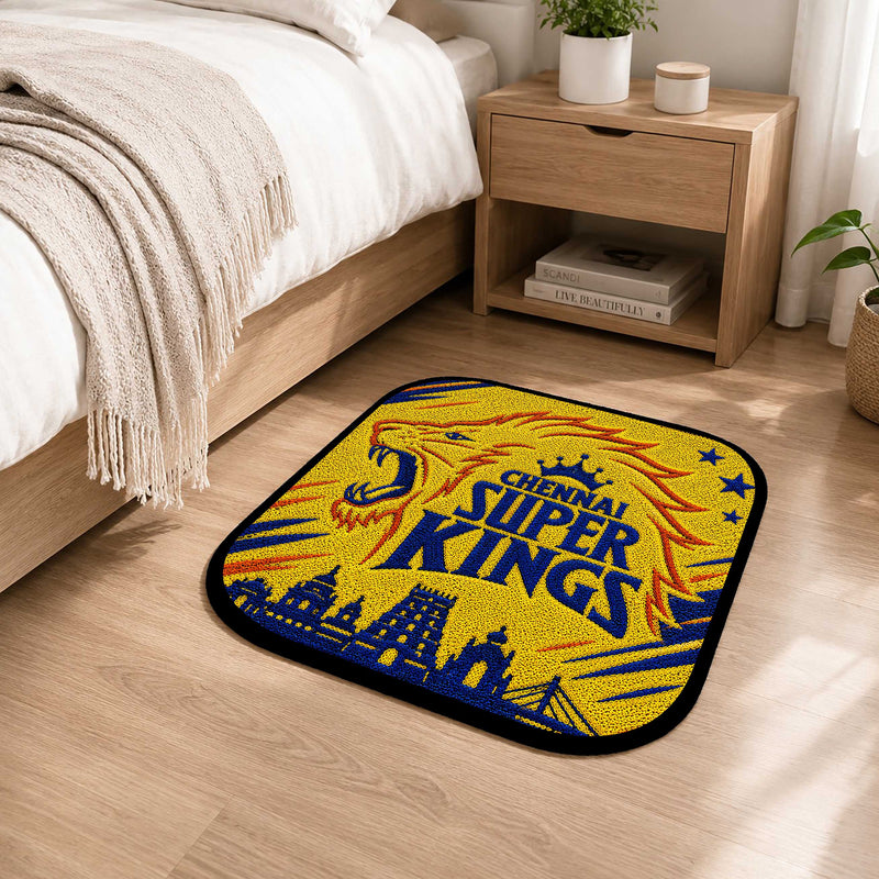 Chennai Super Kings CSK Logo Flat Rug | Cricket Fan Flat Rug | CSK Cricket Floor Mat for Bedroom, Gaming Room & Sports Decor