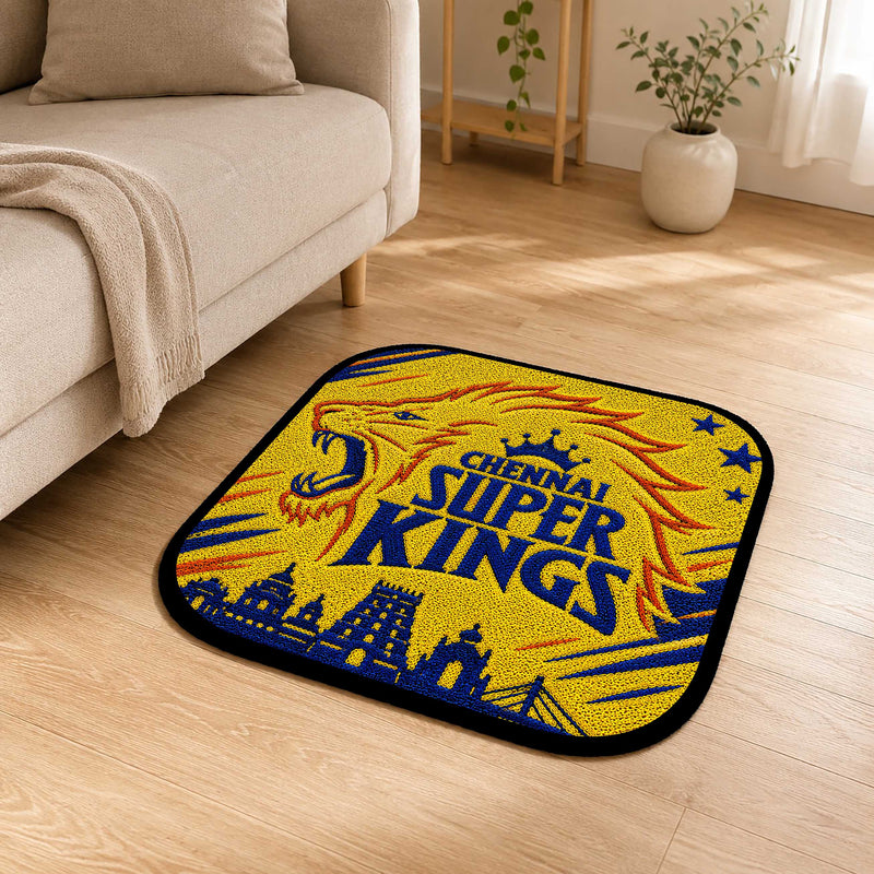 Chennai Super Kings CSK Logo Flat Rug | Cricket Fan Flat Rug | CSK Cricket Floor Mat for Bedroom, Gaming Room & Sports Decor