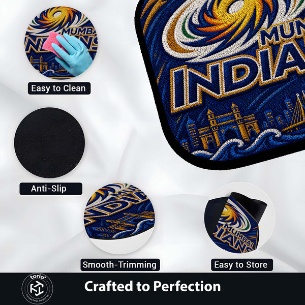 Mumbai Indians MI Logo Flat Rug | Cricket Fan Flat Rug | Mumbai Indians Cricket Floor Mat for Bedroom, Gaming Room & Sports Decor