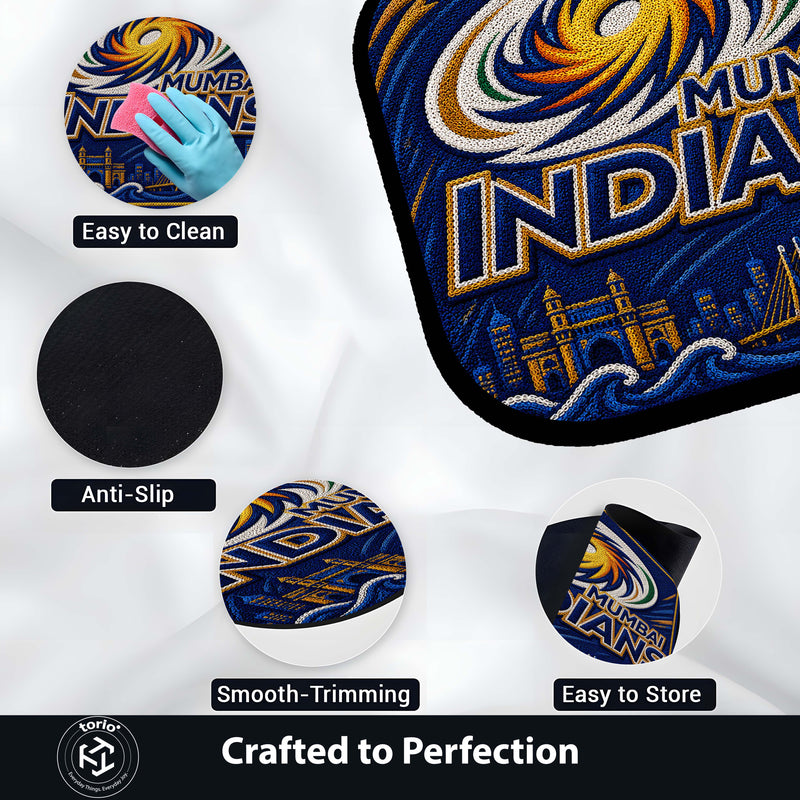 Mumbai Indians MI Logo Flat Rug | Cricket Fan Flat Rug | Mumbai Indians Cricket Floor Mat for Bedroom, Gaming Room & Sports Decor