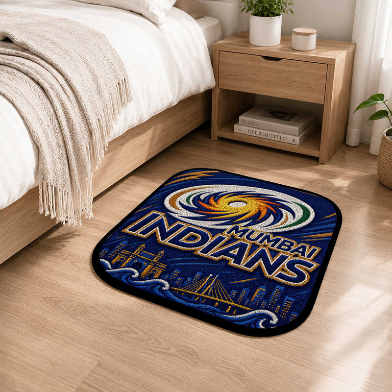 Mumbai Indians MI Logo Flat Rug | Cricket Fan Flat Rug | Mumbai Indians Cricket Floor Mat for Bedroom, Gaming Room & Sports Decor