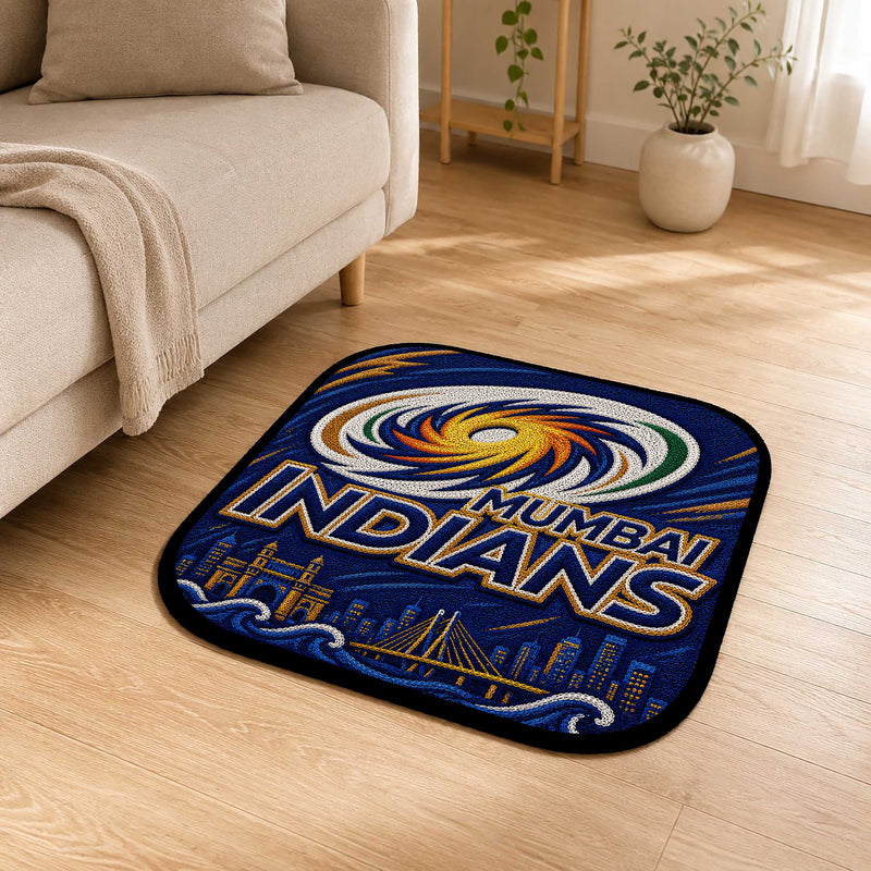 Mumbai Indians MI Logo Flat Rug | Cricket Fan Flat Rug | Mumbai Indians Cricket Floor Mat for Bedroom, Gaming Room & Sports Decor