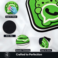 Cute WhatsApp Cat Logo Flat Rug | Kawaii Chat App Flat Rug | Green Kitty Floor Mat for Bedroom, Gaming Room & Cute Room Decor